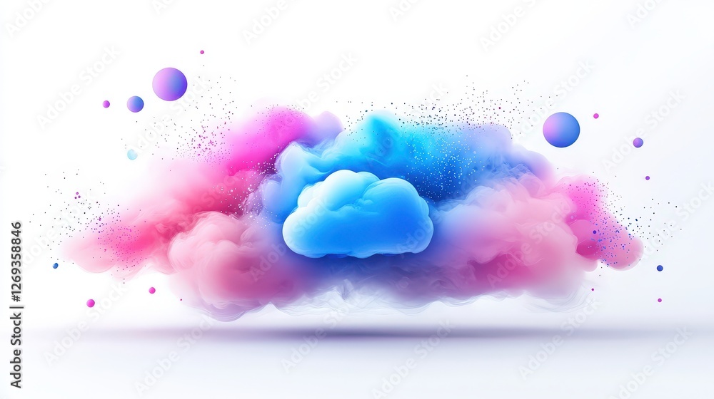 Poster a 3d abstract icon representing ai cloud services and cloud computing, designed with supercomputer i