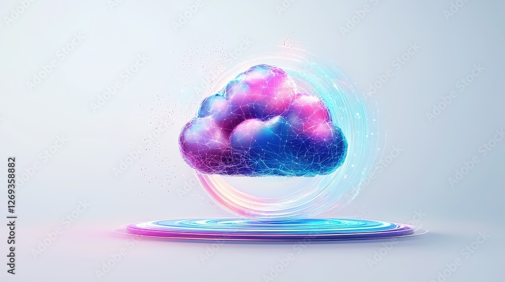 Poster a 3d abstract icon representing ai cloud services and cloud computing, designed with supercomputer i