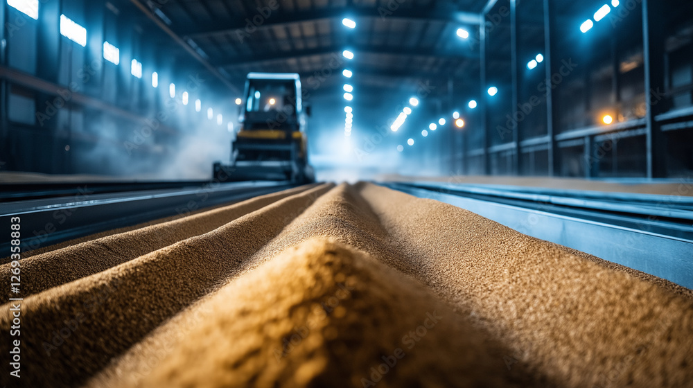 Aufkleber high-tech robotic machinery closely inspects the sand as it flows through the conveyor system, effic
