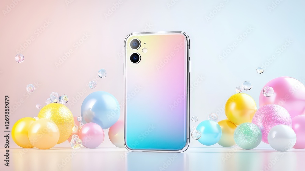 Poster a 3d cell phone line icon with a clean gradient design. placed on a pure white background, this imag
