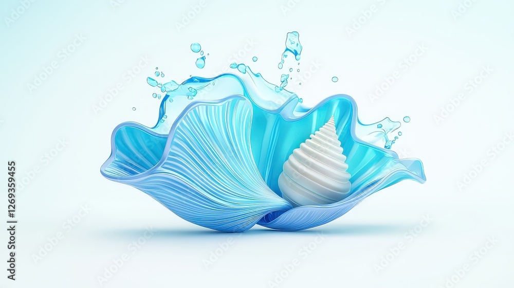 Poster a 3d icon of a seashell, with intricate lines and a glossy finish, symbolizing the sea. the seashell