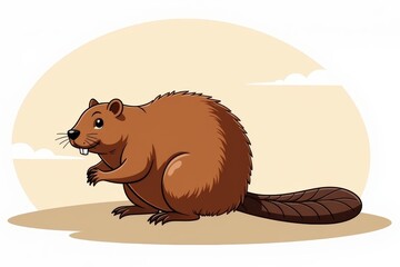 Illustration features a cute beaver with a prominent beaver tail, showcasing its furry body and playful expression. Concept highlights charm of beavers and their iconic beaver tail.
