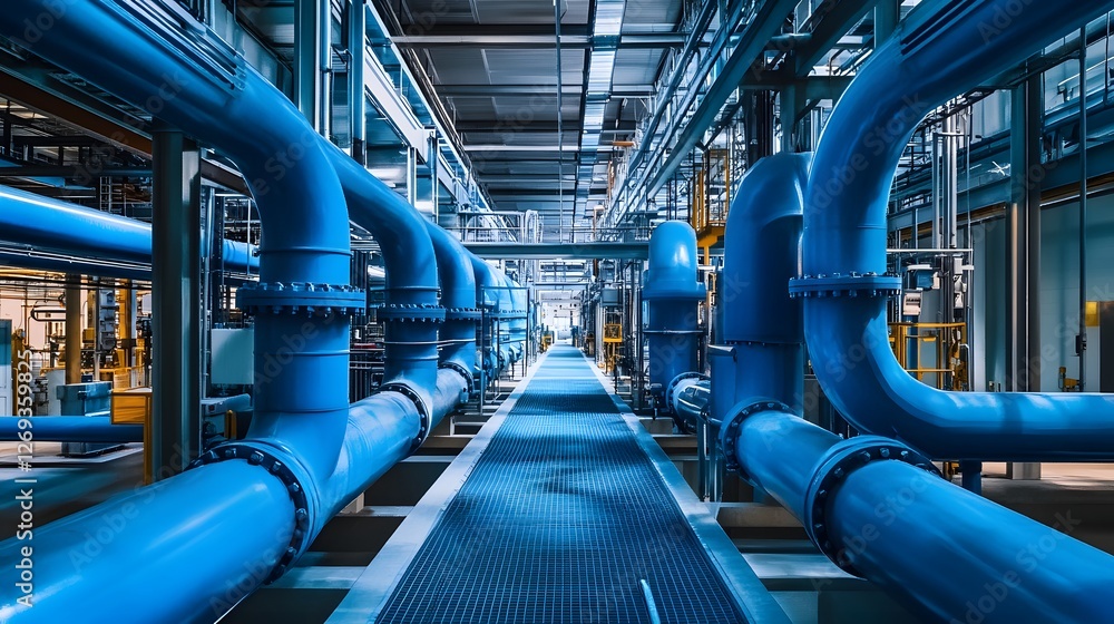Poster a blue pipe system with a blue and white color scheme. the pipes are connected to each other and are