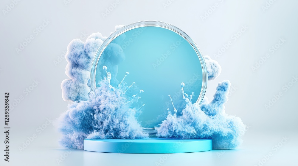 Aufkleber a 3d minimal gradient design featuring a blue circle with communication dialogue points and a speech