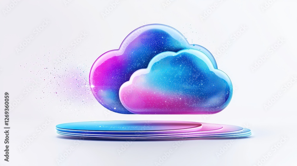 Poster a 3d render of an ai cloud service icon, symbolizing cloud computing with a supercomputer in a minim