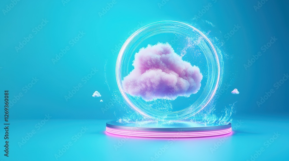 Poster a 3d render of an ai cloud service icon, symbolizing cloud computing with a supercomputer, designed 
