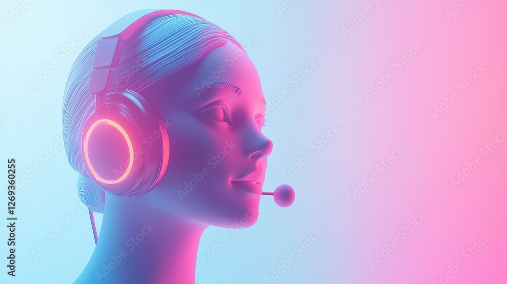 Poster A 3D rendering of a customer service line icon, featuring a subtle gradient that enhances its professional look. The icon is presented against a bright white background