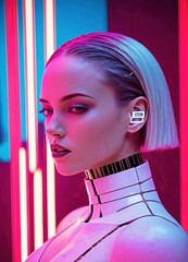 A futuristic female robot with biomechanical AI that blends with humans. A deeply surreal fusion of technology and biology. Sci-fi aesthetics.