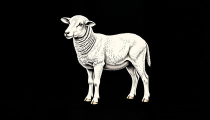 Fototapeta premium White sheep illustration on black background