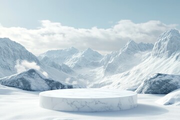 Marble podium in snowy mountain landscape (1)