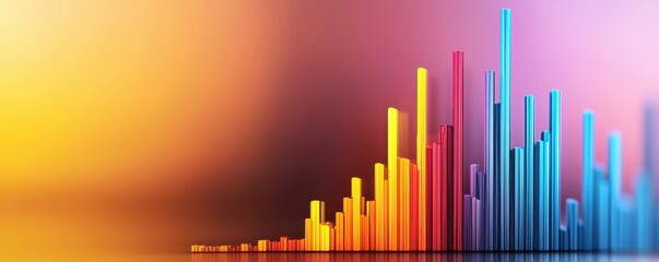 A vibrant bar graph displays various colored bars against a gradient background, symbolizing growth, data analysis, and business performance.