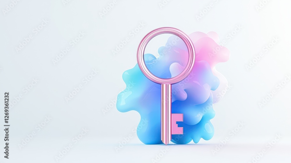 Poster a clean and professional 3d key icon in a subtle gradient style, placed against a pure white backdro