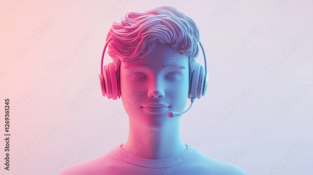 Poster a clean and simple 3d customer service line icon, with a soft gradient finish to highlight its moder