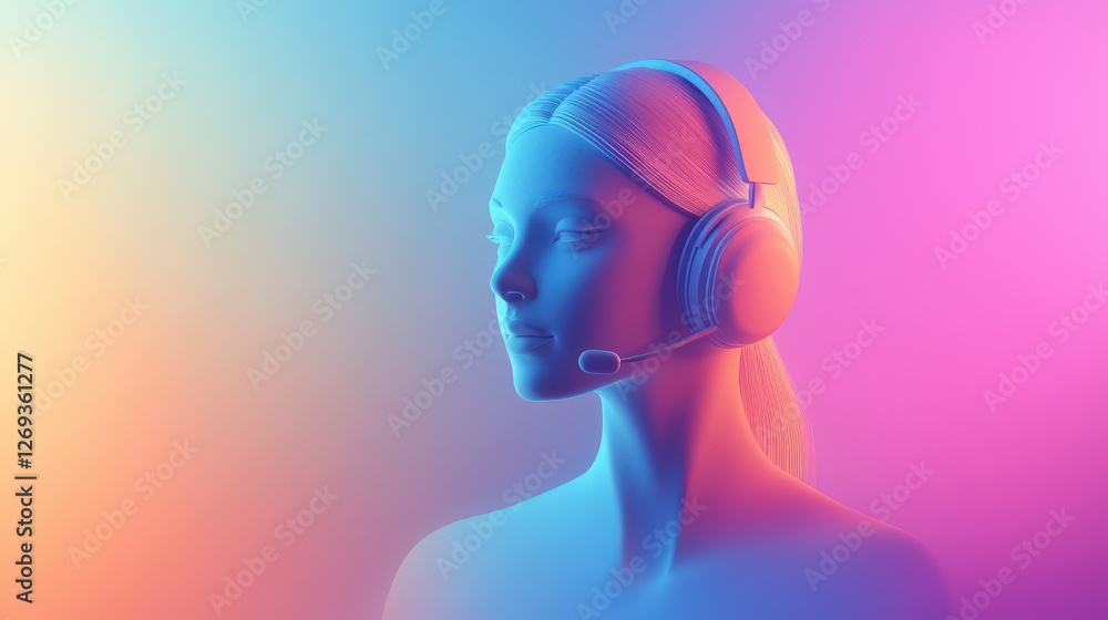 Poster a clean and simple 3d customer service line icon, with a soft gradient finish to highlight its moder