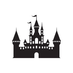 Obraz premium Simple Medieval Fortress Silhouette in Black and White