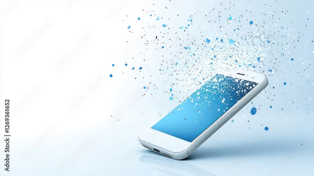 Poster a crisp 3d rendering of a white cell phone icon, with a minimalist gradient effect that gives it dep