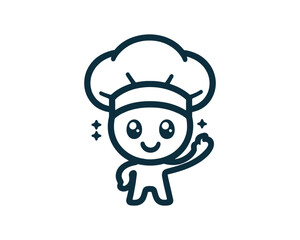 Minimal line art funny cartoon outline logo design vector illustration.