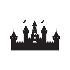 Simple Medieval Fortress Silhouette in Black and White