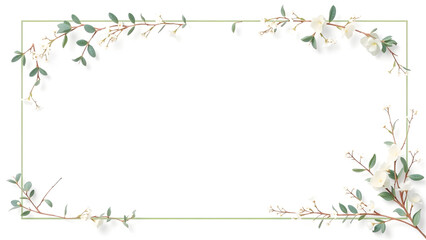 Minimalist Sage Green Border with Eucalyptus Leaves and White Blossoms for Invitations & Certificates