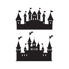 Fototapeta premium Minimalist Black Castle Silhouette Icon on White Background
