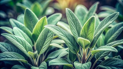 Fototapeta premium Vintage Style Photo of Sage Plant - Herbal Remedy, Culinary Herb, Aromatic Plant