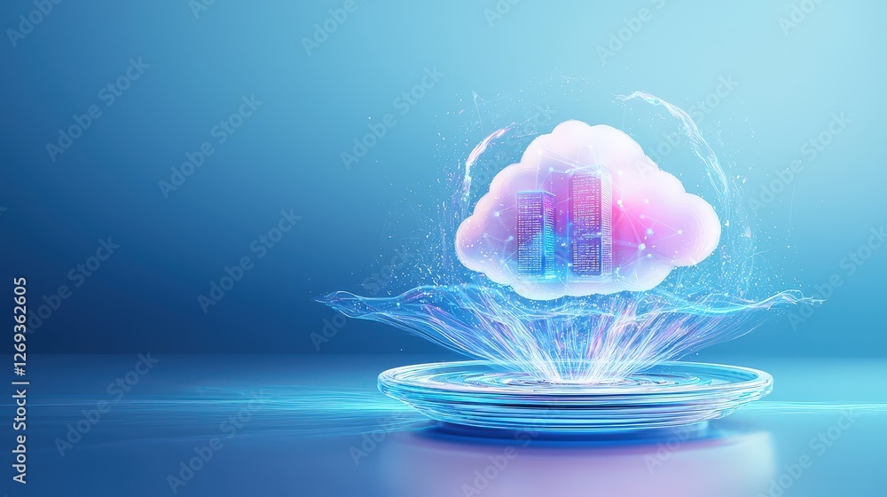 Poster a futuristic 3d icon representing ai cloud services and cloud computing, featuring a supercomputer i