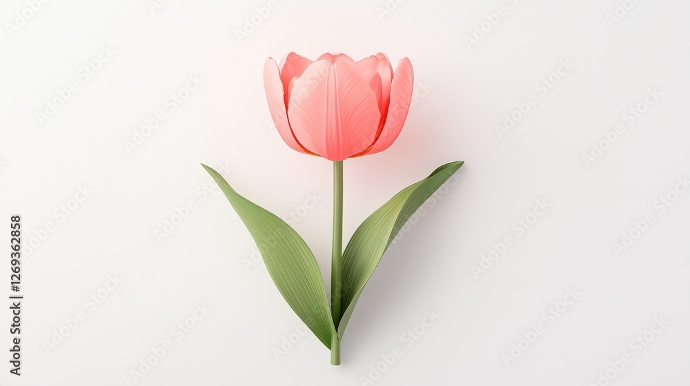 Poster a graceful 3d tulip icon with smooth edges and subtle color transitions, set on a pure white backgro