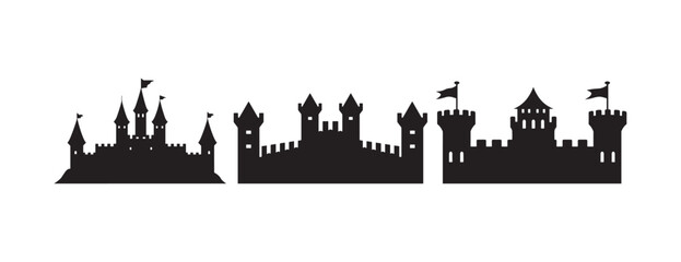 Obraz premium Minimalist Black Castle Silhouette Icon on White Background