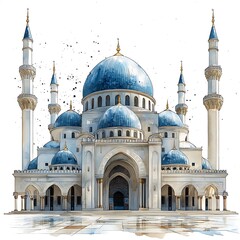 Obraz premium mosque with minarets,against a vibrant abstract colorful background.