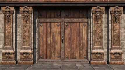 Majestic Medieval Wooden Doorway: Architectural Marvel