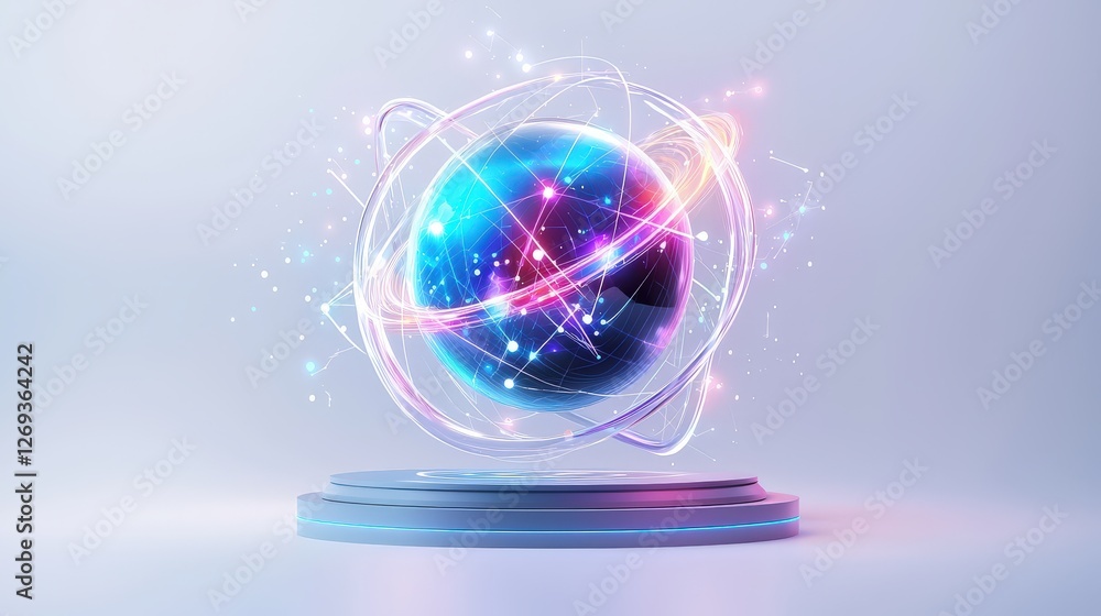 Poster a high-quality 3d technology line icon with smooth gradient shading, symbolizing innovation and digi