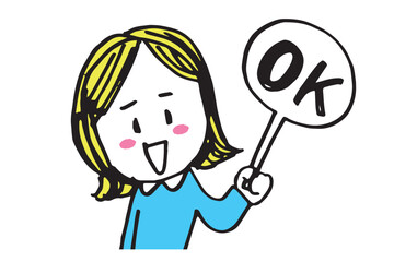 OKサインを出すかわいい女性の手描きイラスト