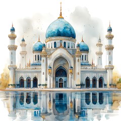 mosque with minarets,against a vibrant abstract colorful background.