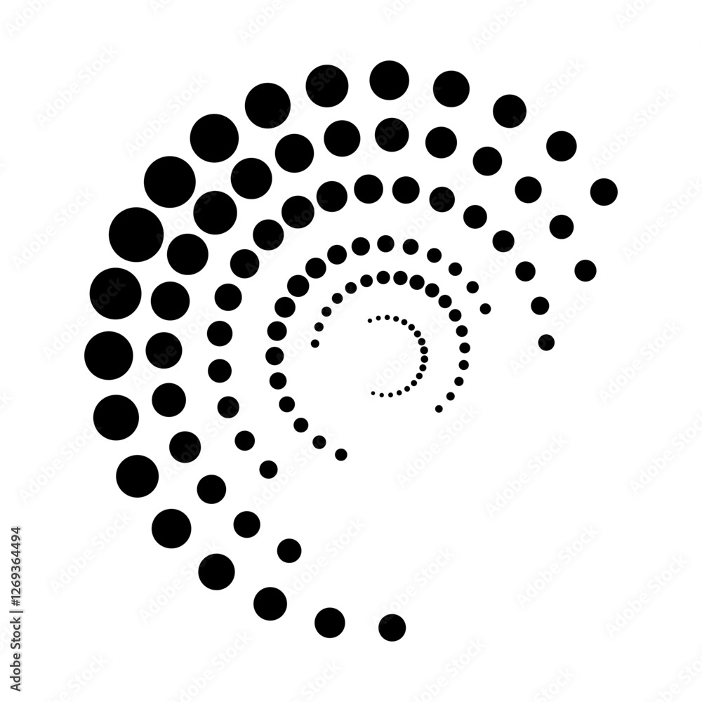 Poster halftone dotted speed lines circle. geometric art in circle form. round swirl movement symbol. halft