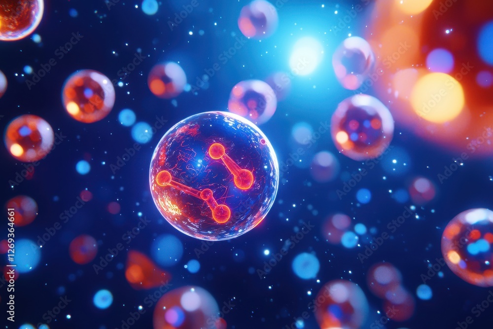 Aufkleber a vibrant depiction of glowing cells in a cosmic backdrop, showcasing intricate structures and conne