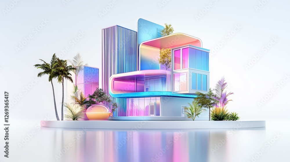Poster a minimalist 3d real estate line icon with soft gradient shading, isolated against a white backdrop.