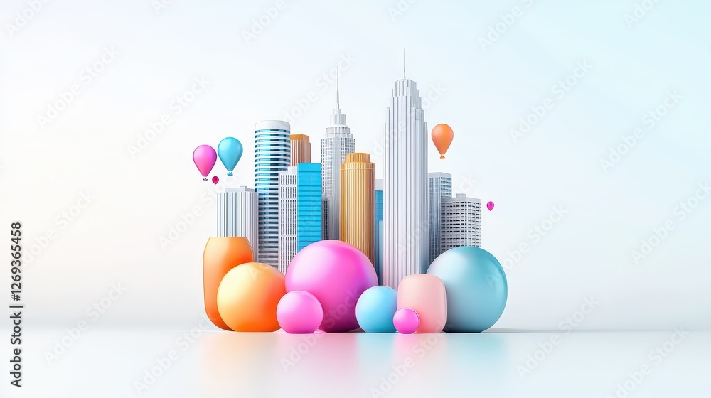 Poster a minimalist 3d real estate line icon with soft gradient shading, isolated against a white backdrop.