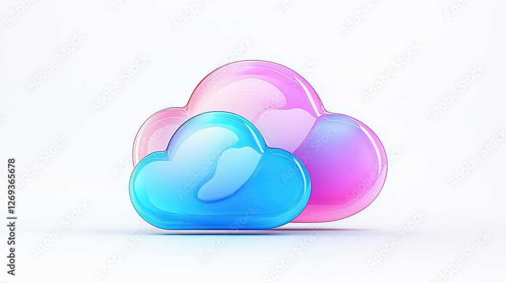 Poster a modern 3d ai cloud service icon, representing cloud computing and supercomputers, designed with a 
