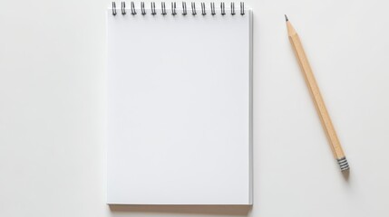 Blank Notebook and Pencil on Minimalist White Surface