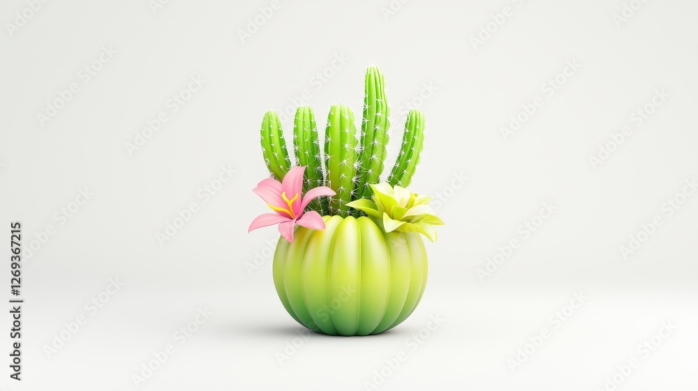 Poster a premium 3d cactus icon with a smooth gradient effect, representing a simple yet elegant desert pla
