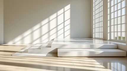 Fototapeta premium Bright white room with ample and elegant staircase, perfect for modern dcor and spaces