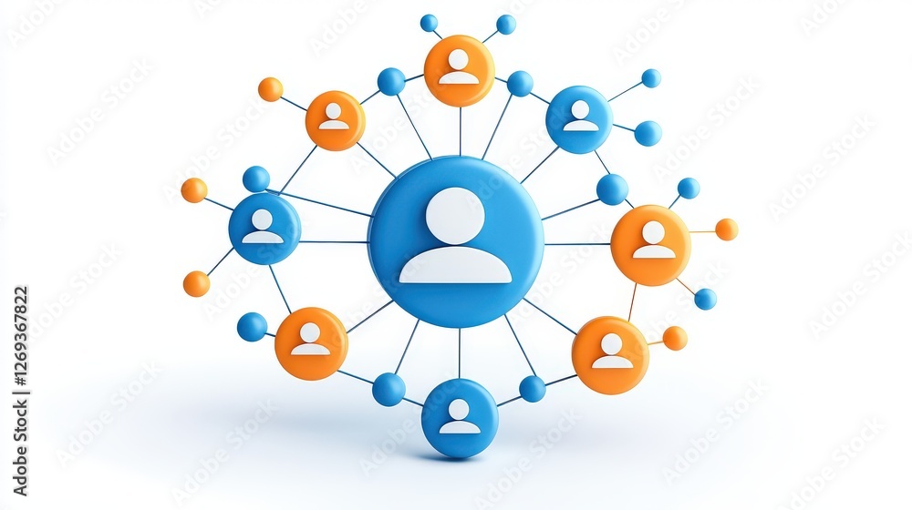 Poster a professional 3d business flat icon with a clean gradient finish, representing networking and succe