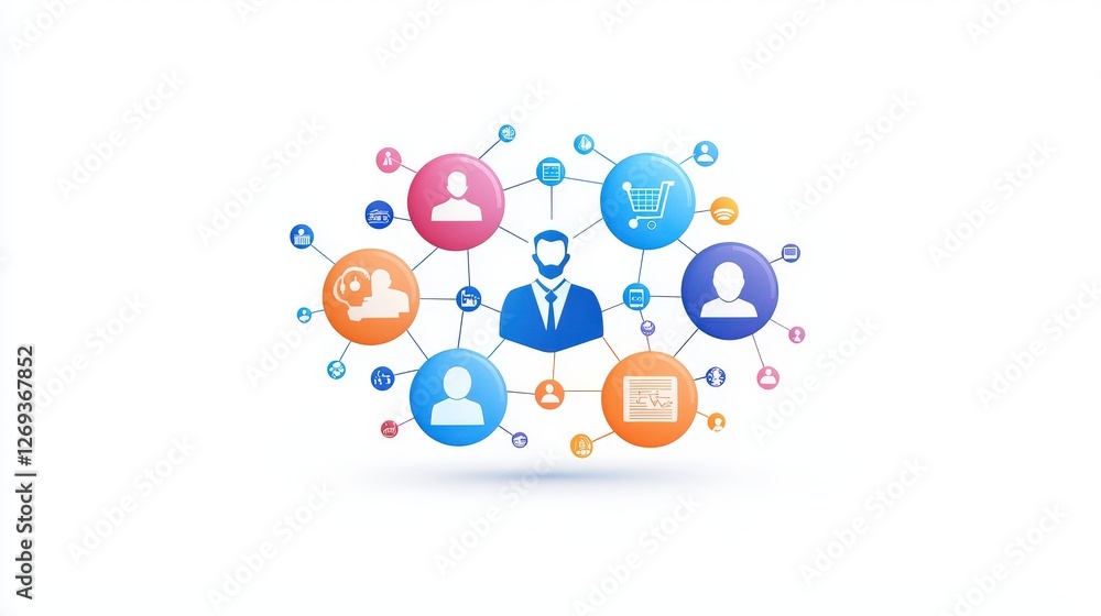Poster a professional 3d business flat icon with a clean gradient finish, representing networking and succe