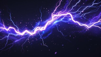 Abstract impact of blazing violet and supercharged blue glowing lightning sparks effects anime on plain black background