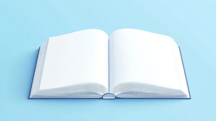 Fototapeta premium An open blank book on a pastel blue background inviting creativity and imagination