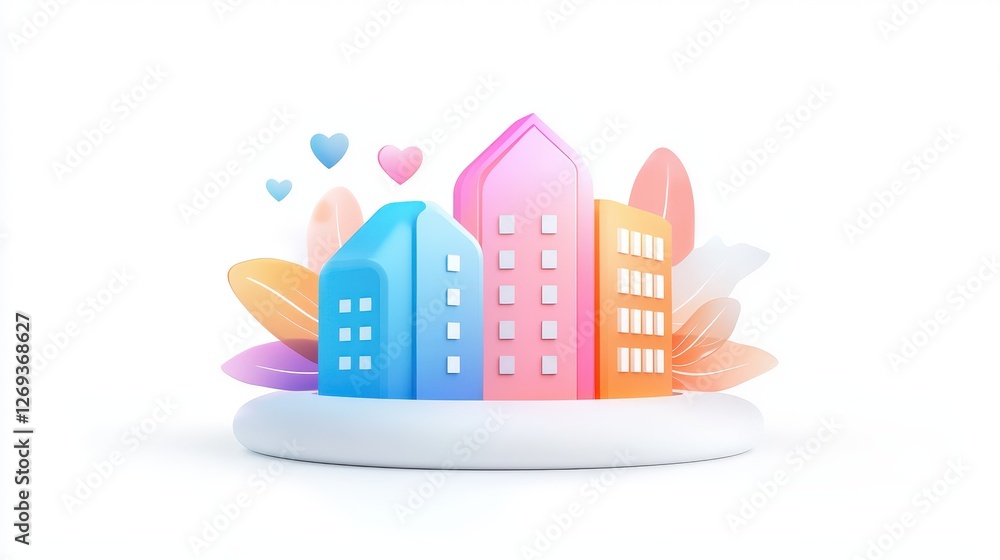 Poster a professional 3d vector-style apartment icon with a soft gradient finish, isolated on a white backg