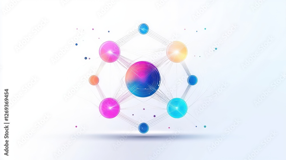 Poster a refined 3d technology line icon with elegant gradient shading, symbolizing cyber networks and futu