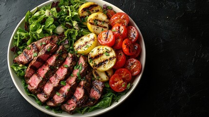 White bowl filled with fresh delicious food, presentation of culinary art and gastronomic delight