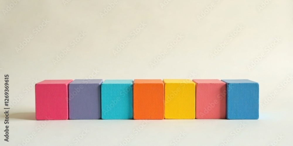 Aufkleber a row of vibrantly colored wooden cubes on a neutral background, representing concepts of unity, div