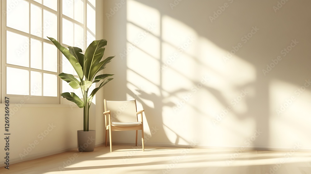 Canvas Prints Sunlit room corner with chair and plant.